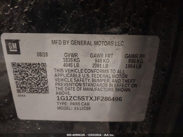 Chevrolet Malibu 1fl 2018 1G1ZC5STXJF286496 Image 9