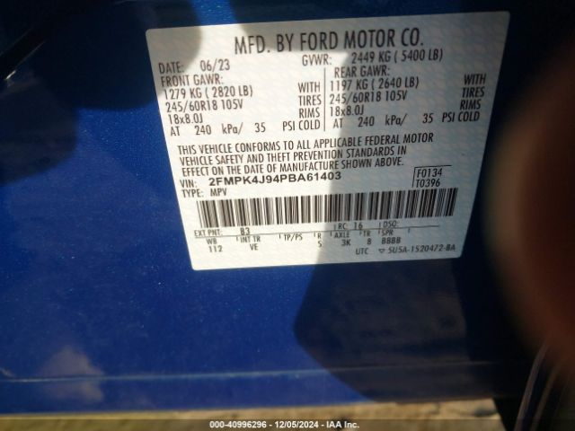 2FMPK4J94PBA61403 Ford EDGE SEL