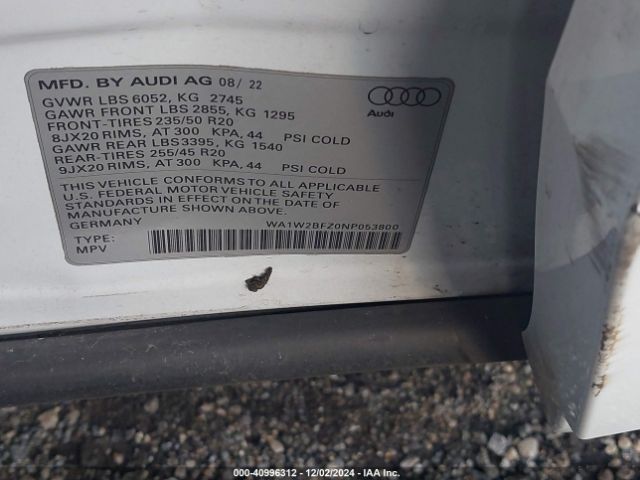 2022 AUDI Q4 SPORTBACK E-TRON WA1W2BFZ0NP053800 Photo 8