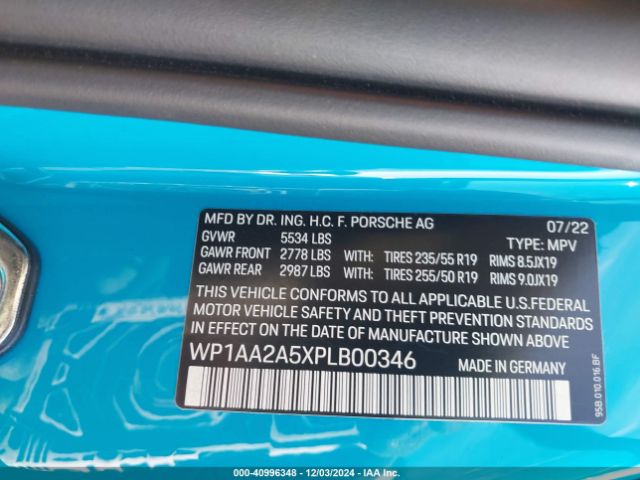 WP1AA2A5XPLB00346 Porsche Macan T