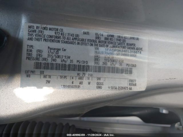 1FADP3K24EL318874 Ford FOCUS SE