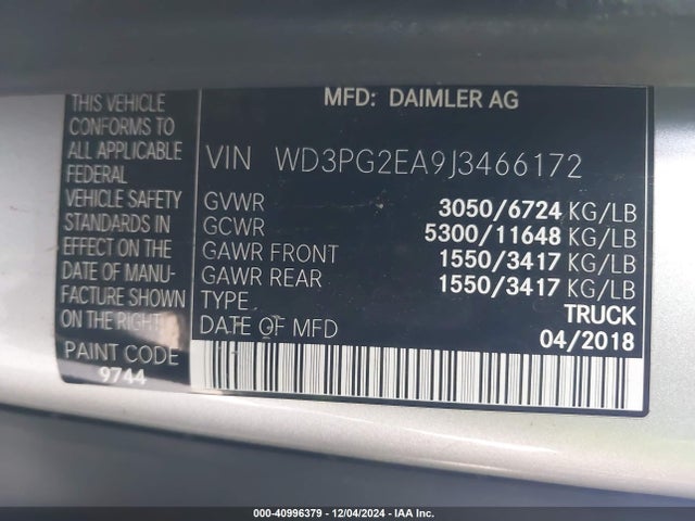 WD3PG2EA9J3466172 Mercedes-Benz Metris