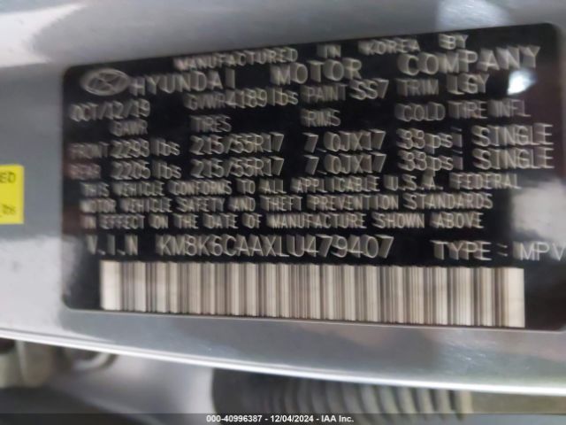 KM8K6CAAXLU479407 Hyundai Kona Sel Plus