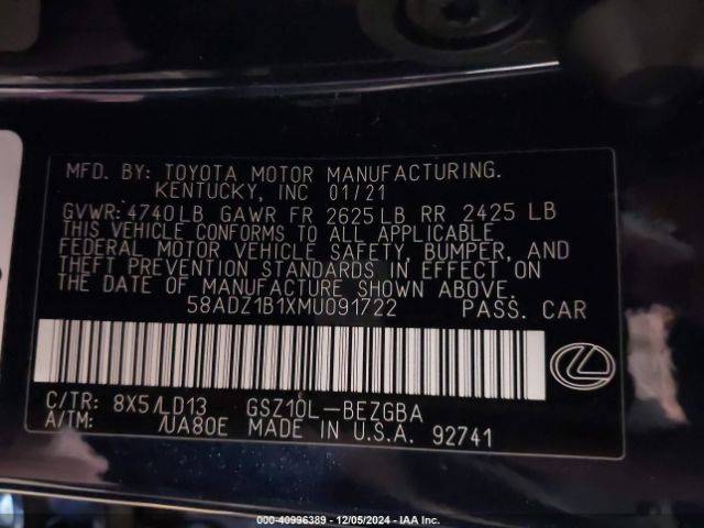 58ADZ1B1XMU091722 Lexus ES 350