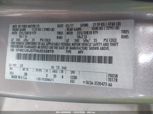 Ford Escape Titanium 2017 1FMCU9JD7HUD32878 Image 9