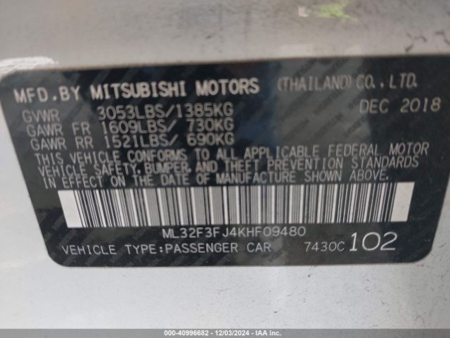 2019 MITSUBISHI MIRAGE G4 ML32F3FJ4KHF09480 Photo 8