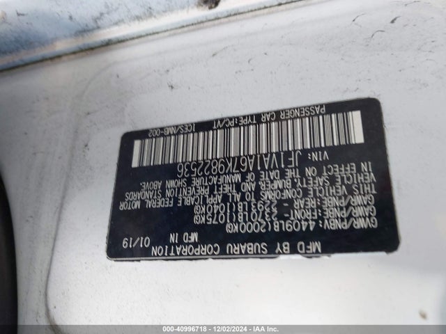 Продажа на аукционе авто 2019 Subaru Wrx, vin: JF1VA1A67K9822536, номер лота: 40996718