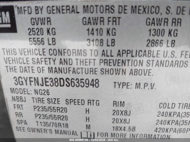 2013 CADILLAC SRX 3GYFNJE38DS635948 Photo 8