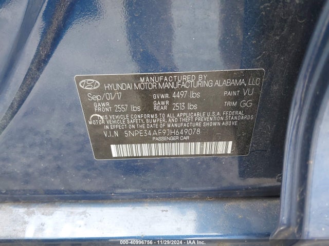5NPE34AF9JH649078 Hyundai SONATA SEL