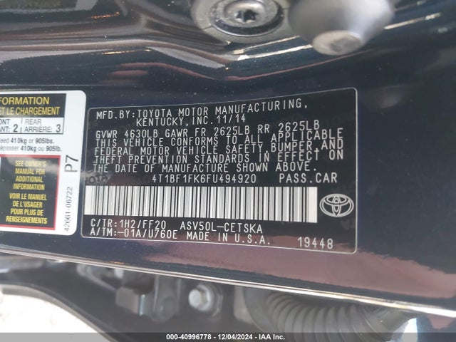 Toyota CAMRY SE 2015 4T1BF1FK6FU494920 Image 9