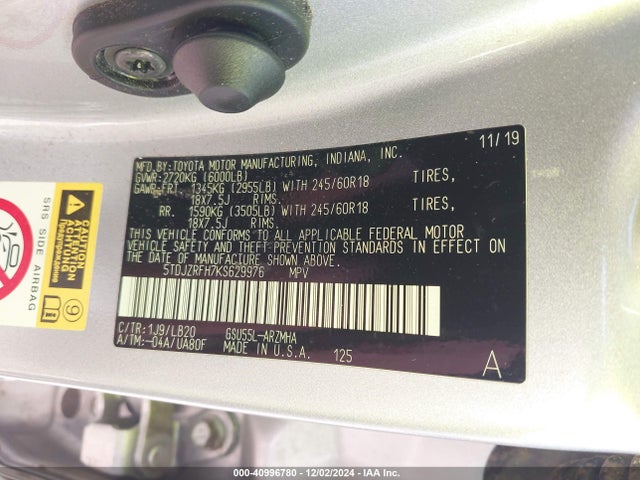 5TDJZRFH7KS629976 Toyota Highlander Xle