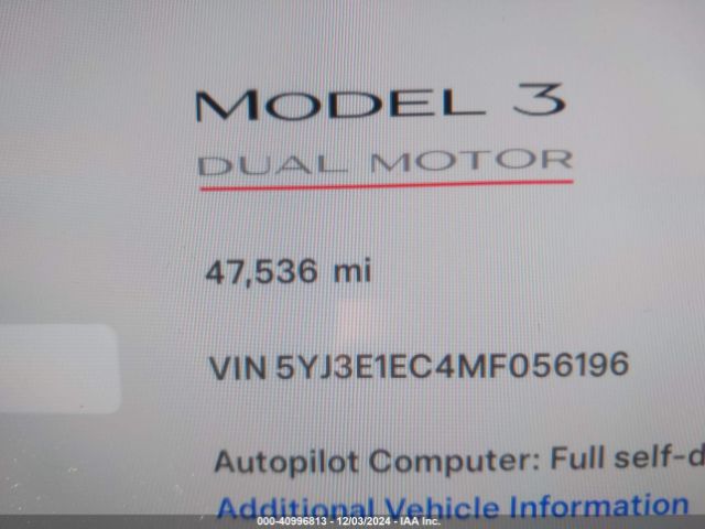 5YJ3E1EC4MF056196 Tesla Model 3 Performance Dual Motor All-wheel Drive