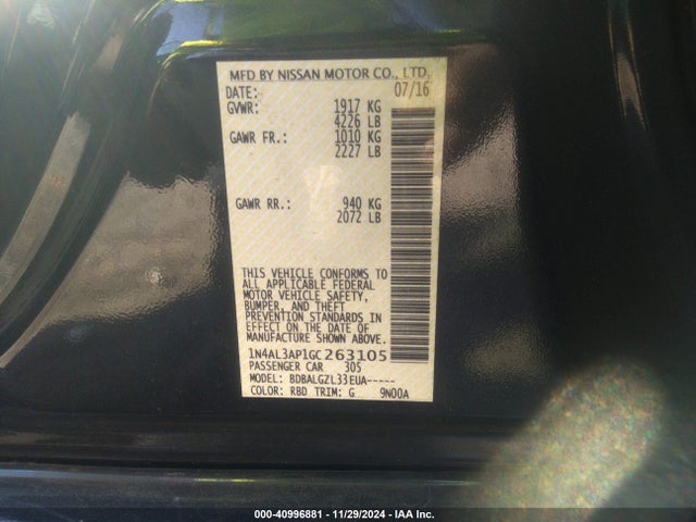 Nissan Altima 2.5 S 2016 1N4AL3AP1GC263105 Image 9