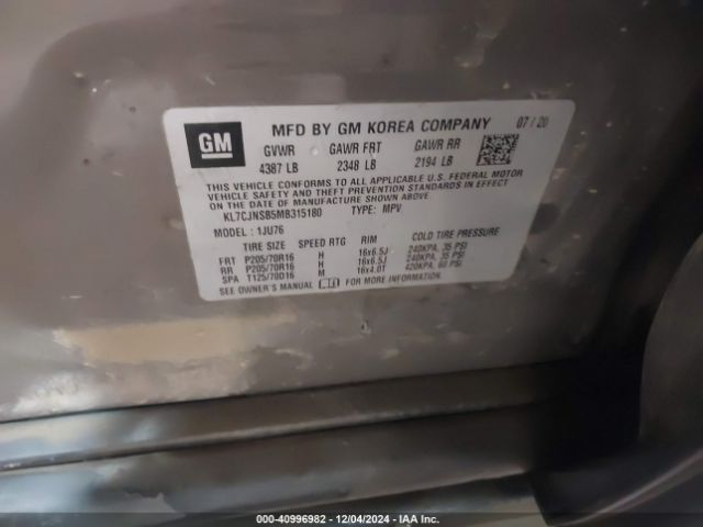 KL7CJNSB5MB315180 Chevrolet Trax Awd Ls