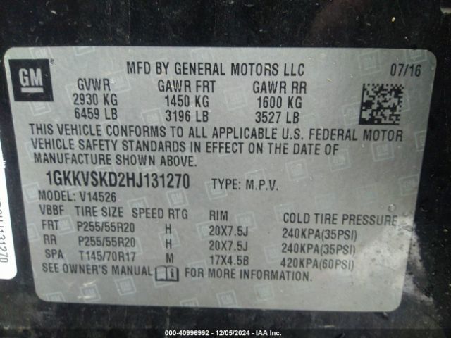1GKKVSKD2HJ131270 GMC Acadia Limited