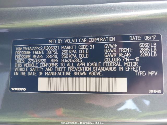 YV4A22PK2J1206821 Volvo Xc90 T6 Momentum