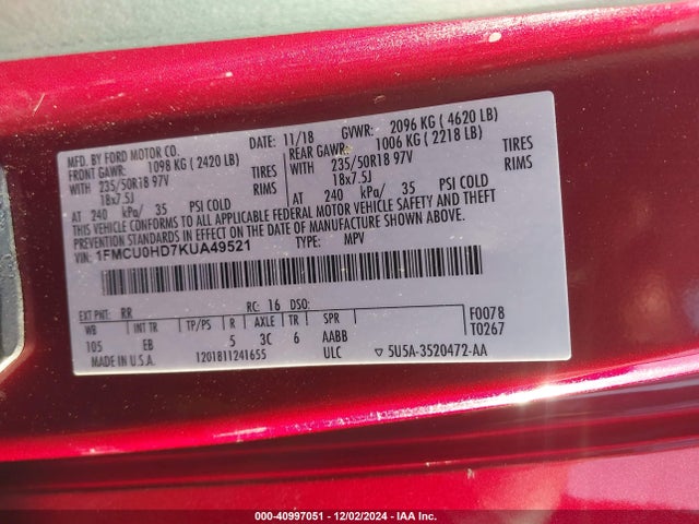 Ford ESCAPE SEL 2019 1FMCU0HD7KUA49521 Image 9