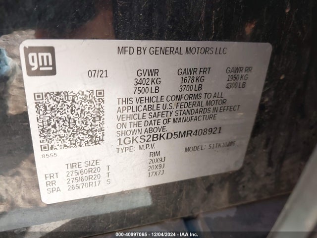 GMC Yukon 4wd Slt 2021 1GKS2BKD5MR408921 Image 9
