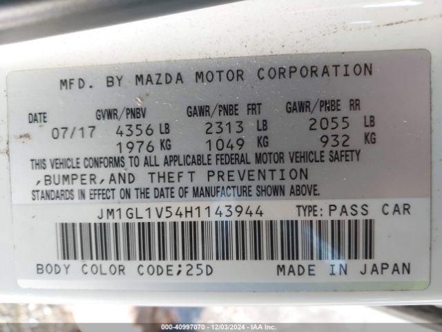 JM1GL1V54H1143944 Mazda Mazda6 Touring