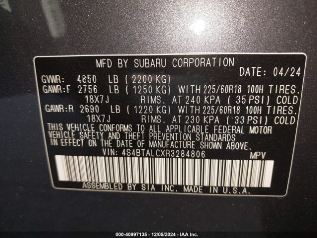4S4BTALCXR3284806 Subaru Outback Onyx Edition