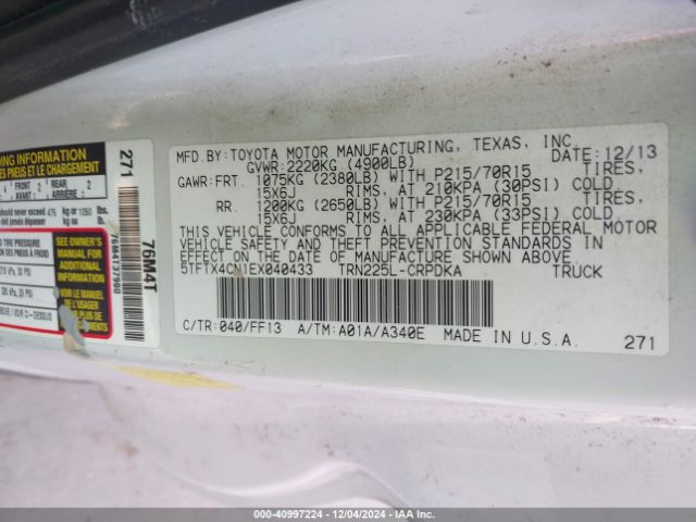 5TFTX4CN1EX040433 Toyota Tacoma