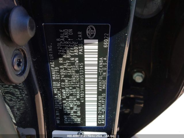 4T1B31HKXKU513145 Toyota Camry Hybrid Le