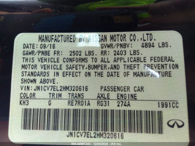 JN1CV7EL2HM320616 Infiniti Q60 2.0t Premium