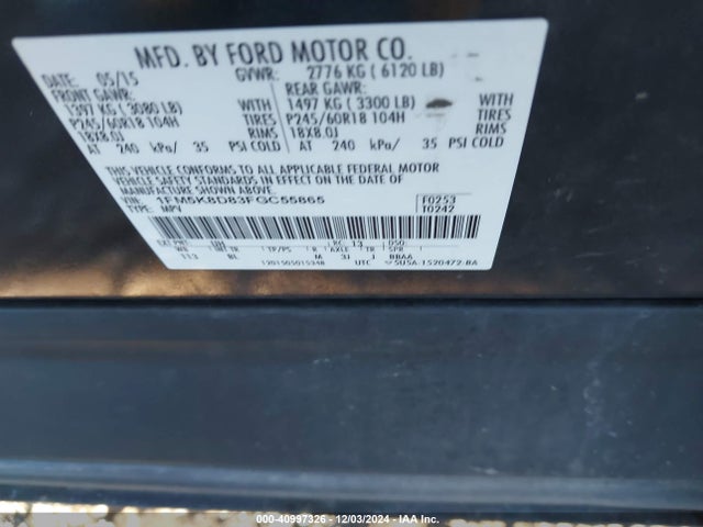 Ford EXPLORER XLT 2015 1FM5K8D83FGC55865 Image 9