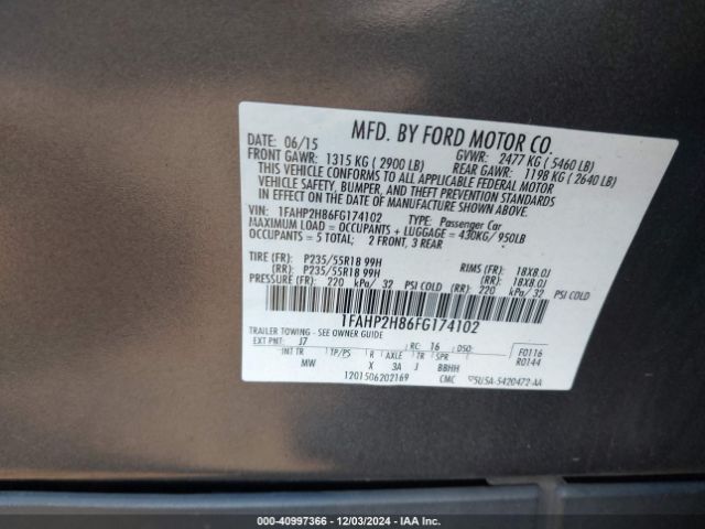 1FAHP2H86FG174102 Ford TAURUS SEL