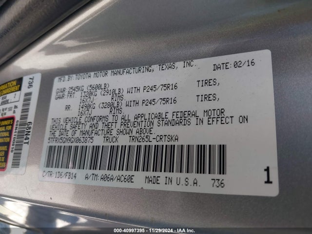 5TFRX5GN9GX063875 Toyota Tacoma Sr