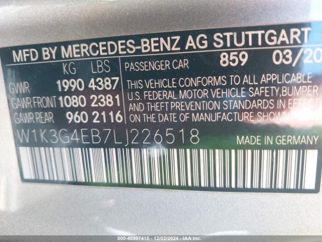 W1K3G4EB7LJ226518 Mercedes-Benz A 220