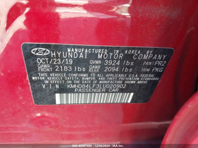 KMHD84LF3LU020902 Hyundai ELANTRA SEL