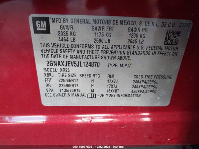 3GNAXJEV5JL124870 Chevrolet EQUINOX LT