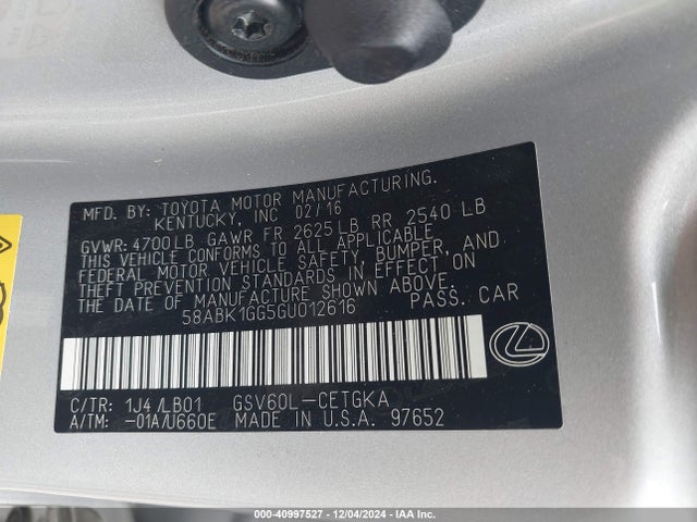 58ABK1GG5GU012616 Lexus ES 350