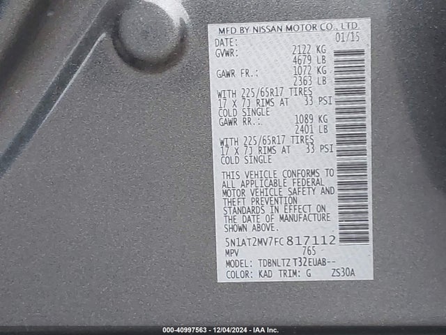 Nissan ROGUE SV 2015 5N1AT2MV7FC817112 Image 9