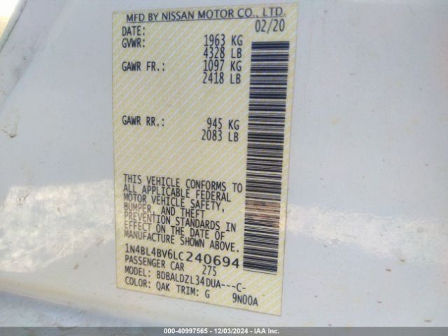 1N4BL4BV6LC240694 Nissan Altima S Fwd