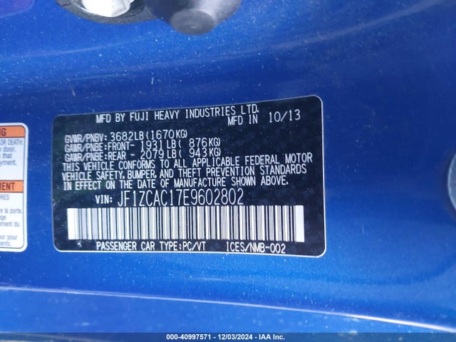 JF1ZCAC17E9602802 Subaru Brz Limited