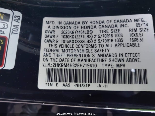 Honda CR-V LX 2014 2HKRM4H32EH719410 Image 9