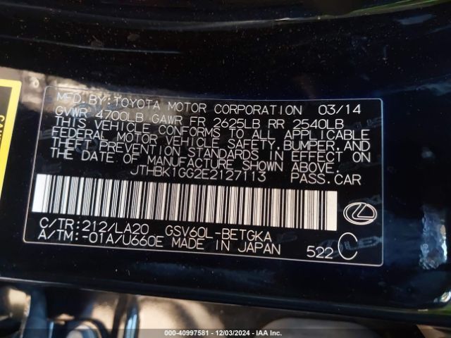 JTHBK1GG2E2127113 Lexus ES 350