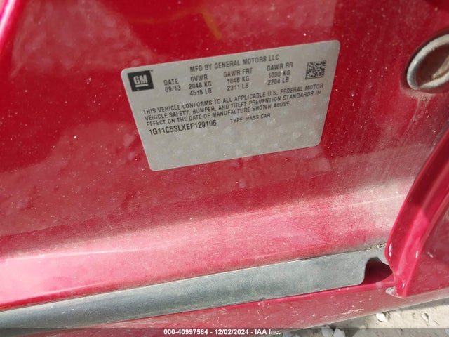 Chevrolet MALIBU 1LT 2014 1G11C5SLXEF129196 Image 9