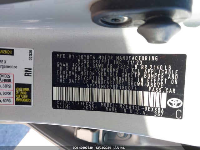 Toyota COROLLA SE 2024 5YFS4MCE7RP180074 Image 9