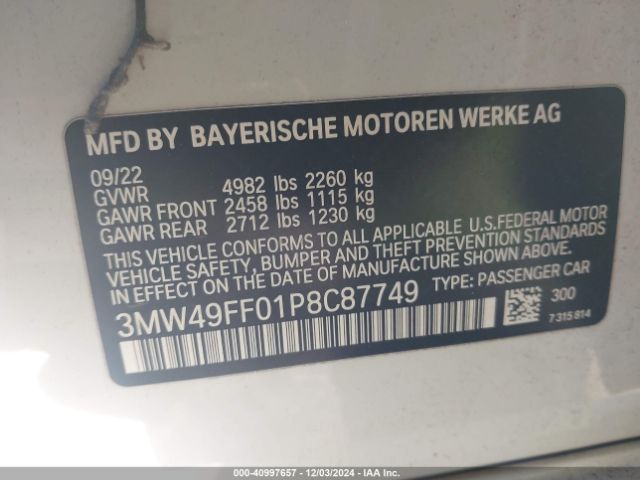 3MW49FF01P8C87749 BMW 3 Series M340i Xdrive