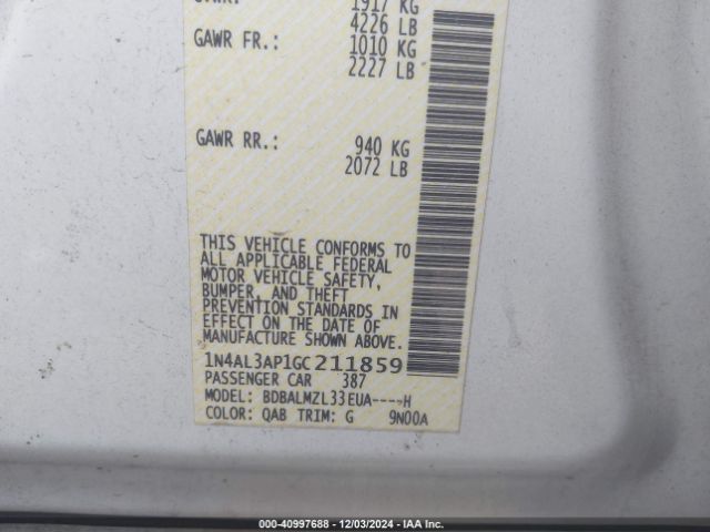 1N4AL3AP1GC211859 Nissan Altima 2.5 Sv