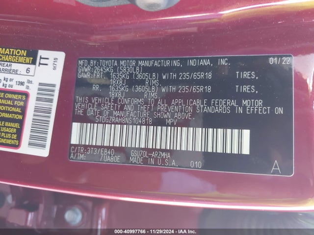 Toyota Highlander Xle 2022 5TDGZRAH8NS104818 Image 9