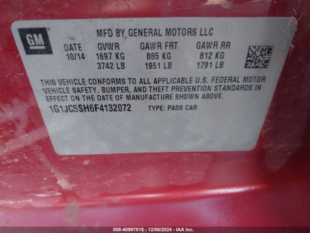 1G1JC5SH6F4132072 Chevrolet Sonic Lt Auto