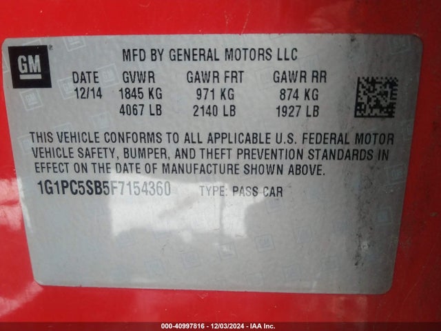Chevrolet Cruze 1lt Auto 2015 1G1PC5SB5F7154360 Image 9