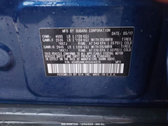 4S4BSANC4H3404629 Subaru Outback 2.5i Limited