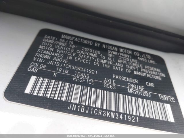 JN1BJ1CR3KW341921 Nissan Rogue Sport Sl