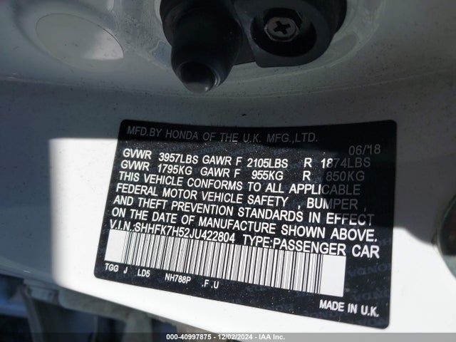 SHHFK7H52JU422804 Honda l15ba