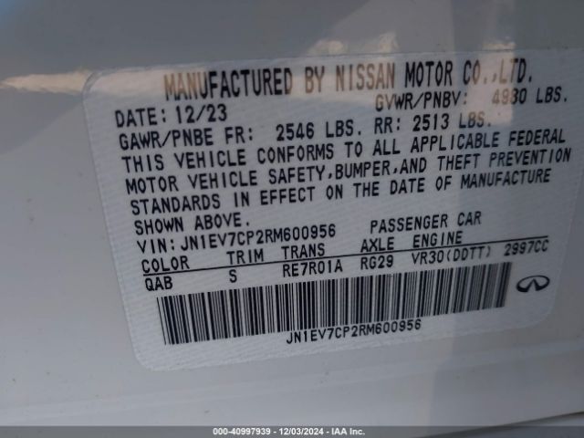 JN1EV7CP2RM600956 Infiniti Q50 Sensory